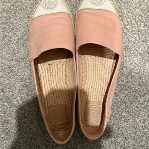 Tory Burch Blush Pink Canvas Espadrille Flats with white Toe Cap